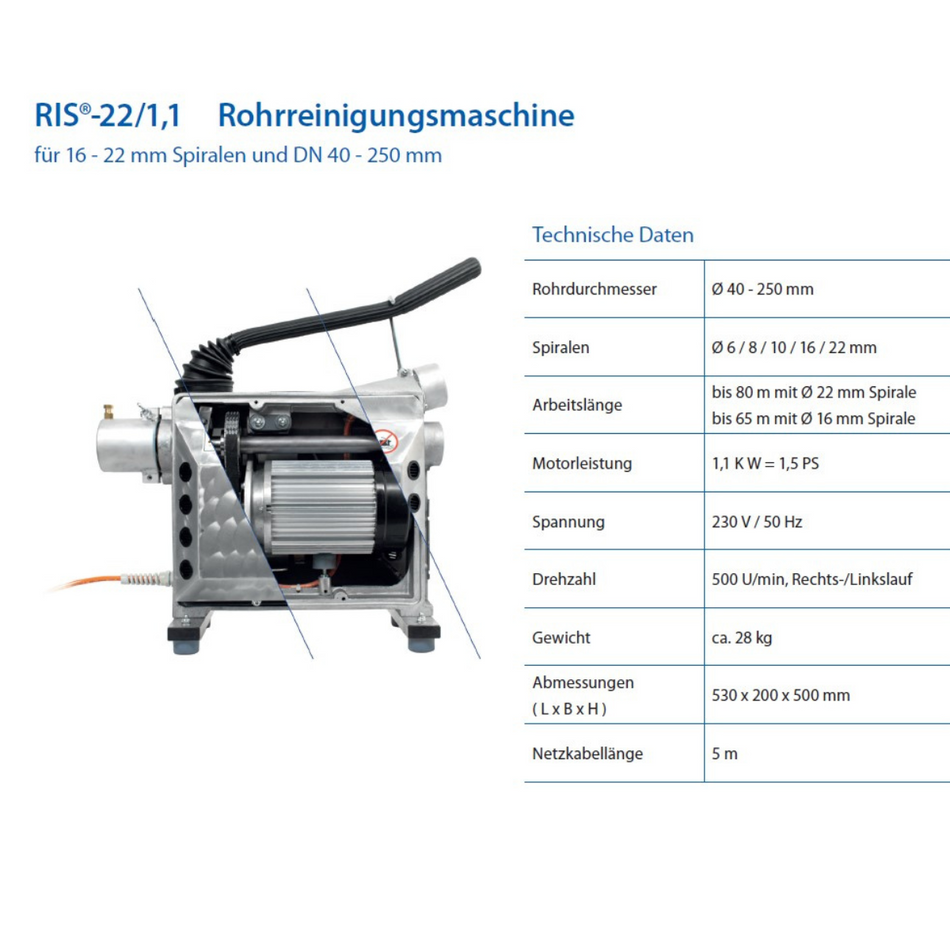 Profi Rohrreinigungsmaschine RIS-22/1,1-Standmaschine zur Rohrreinigung