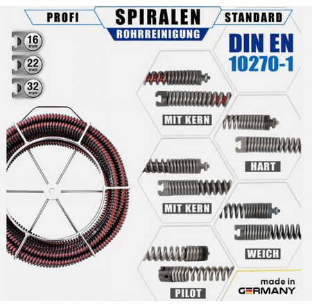 Pipe cleaning cable 16 mm x 2,3 m long, rigid, without core
