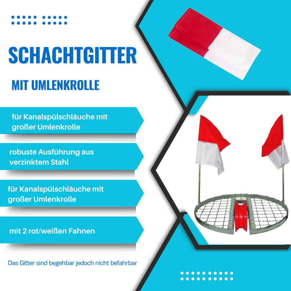 Schachtgitter SG010 Ø 880 mm - Sondergröße - Schachtabdeckung mit Umlenkrolle