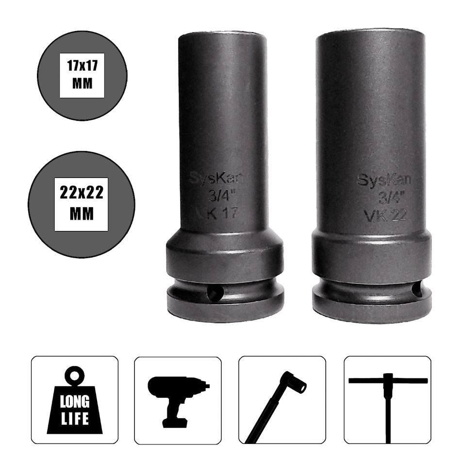 Stecknuss Set 17 und 22 mm Innenvierkant 3/4"